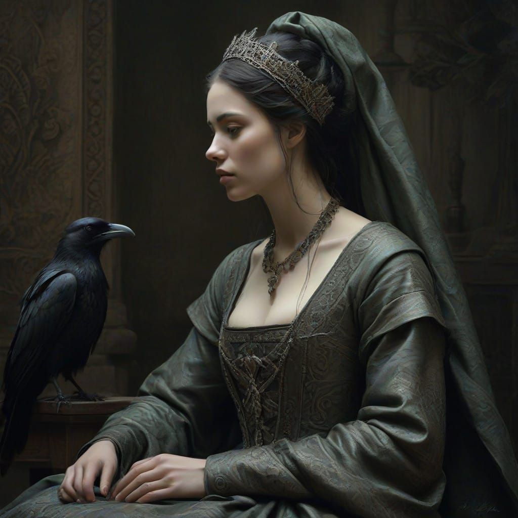 Medieval Noble Woman in Charcoal Drawing