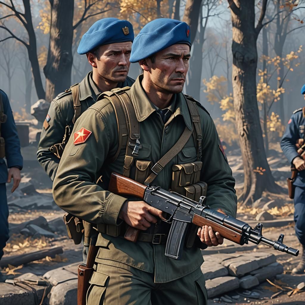 Soviet Soldier with AK47 in Cinematic 3D Style