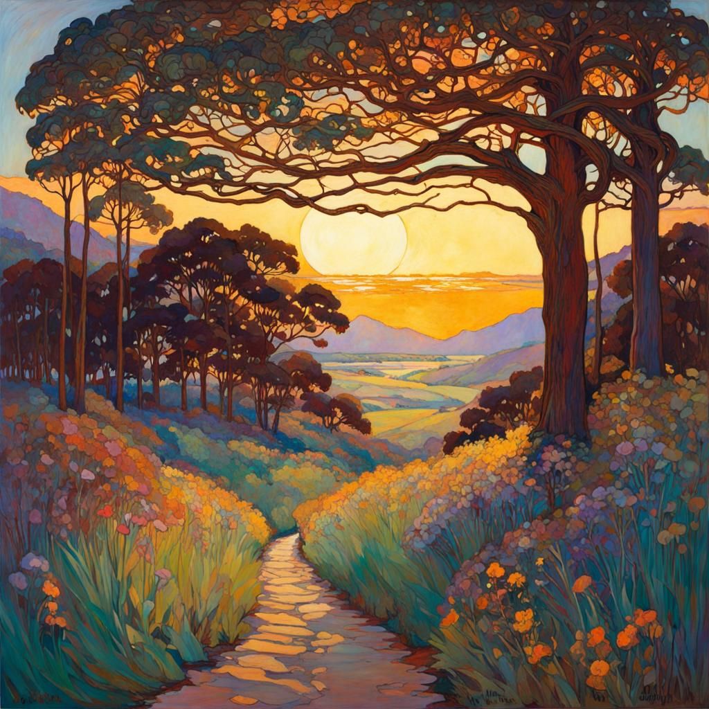 Twilight Landscape in Art Nouveau Style