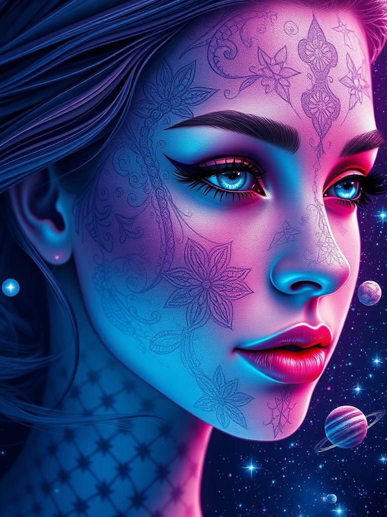 Girl with Star Tattoo in a Cosmic Fantasy