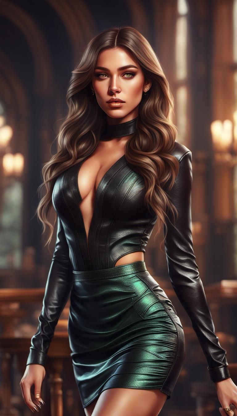 Elegant Brown Haired Girl: Realistic Digital Painting