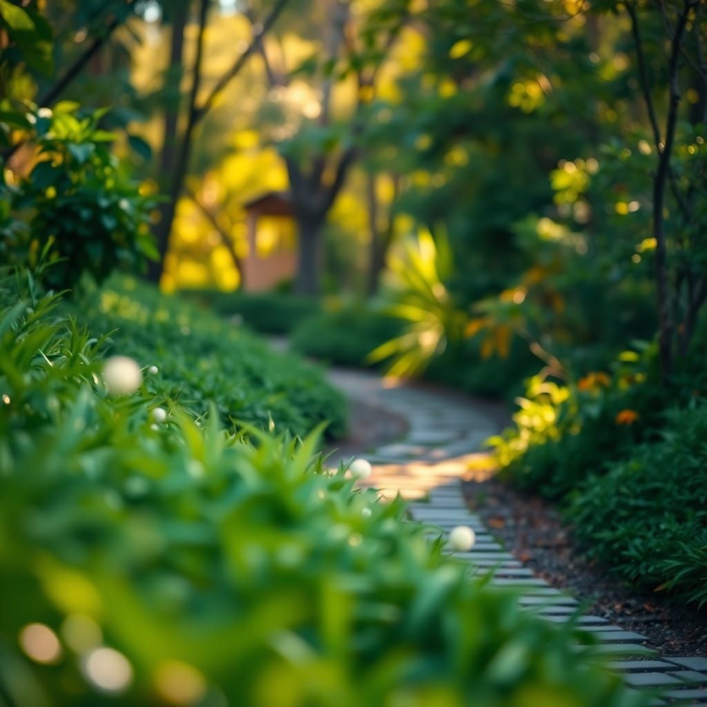 Serene Garden Path with Lush Greenery