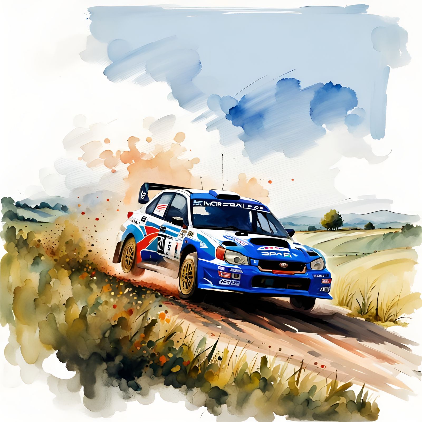 Rally Car Races Through Italy: An Impressionist Gouache Pain...