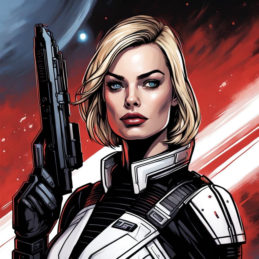 Margot Robbie as Commander Shepard: Comic Book Art