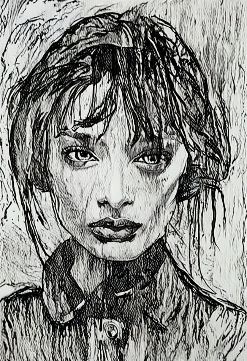 Gothgirl Portrait in High Contrast Impasto Style