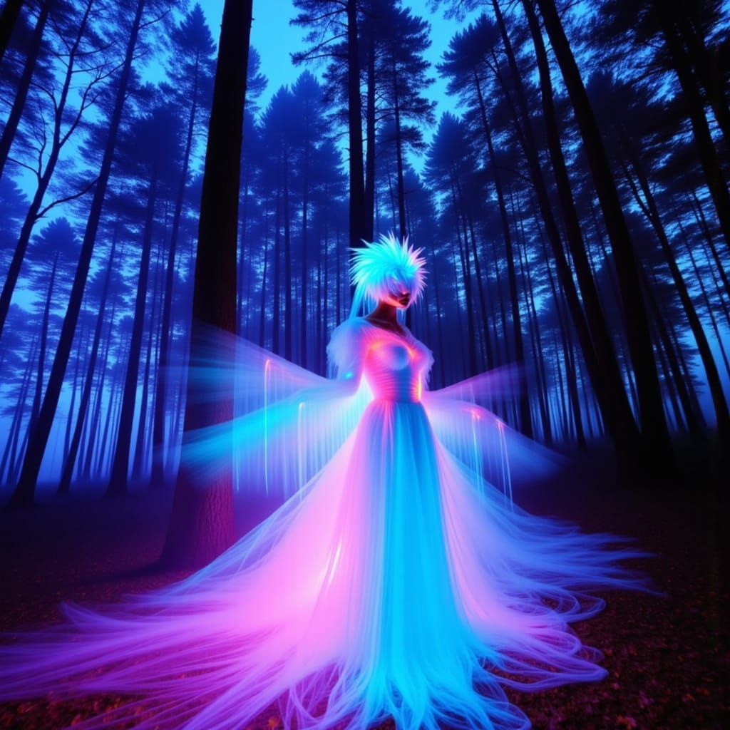 Mystical Showgirl in Dystopian Forest Vortex