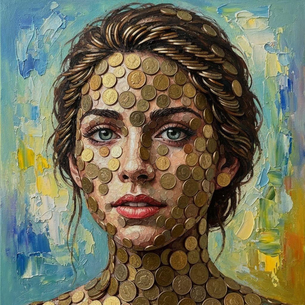 Coin-Crafted Portrait in Neo-Impressionist Style