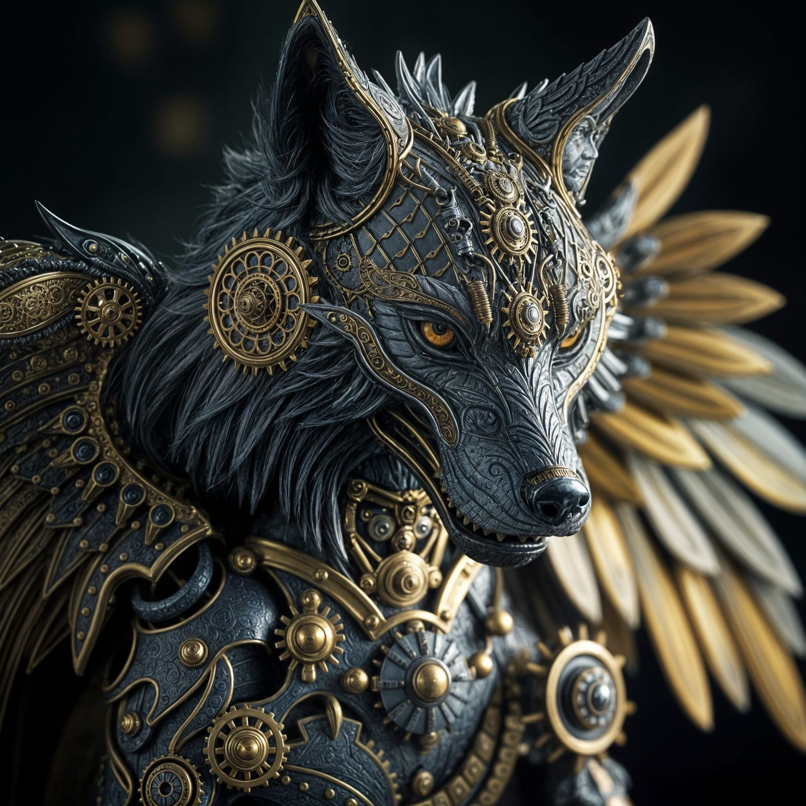 Steampunk Werewolf with Wings in Japanese Ceramic Style