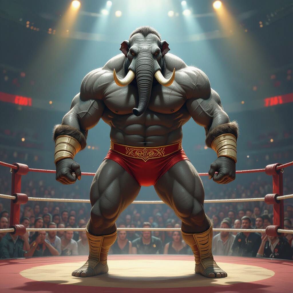 Powerful Loxodon Wrestler in Dramatic Ring Lighting