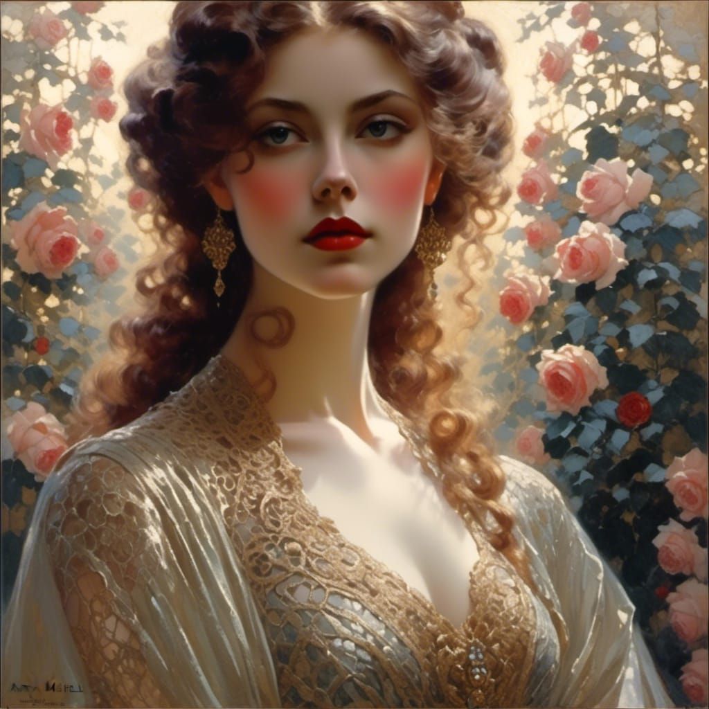 Woman in Metal Lace Gown, Victorian Style