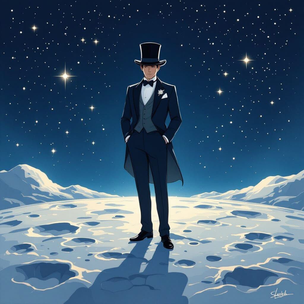 Man on the Moon in Whimsical Style
