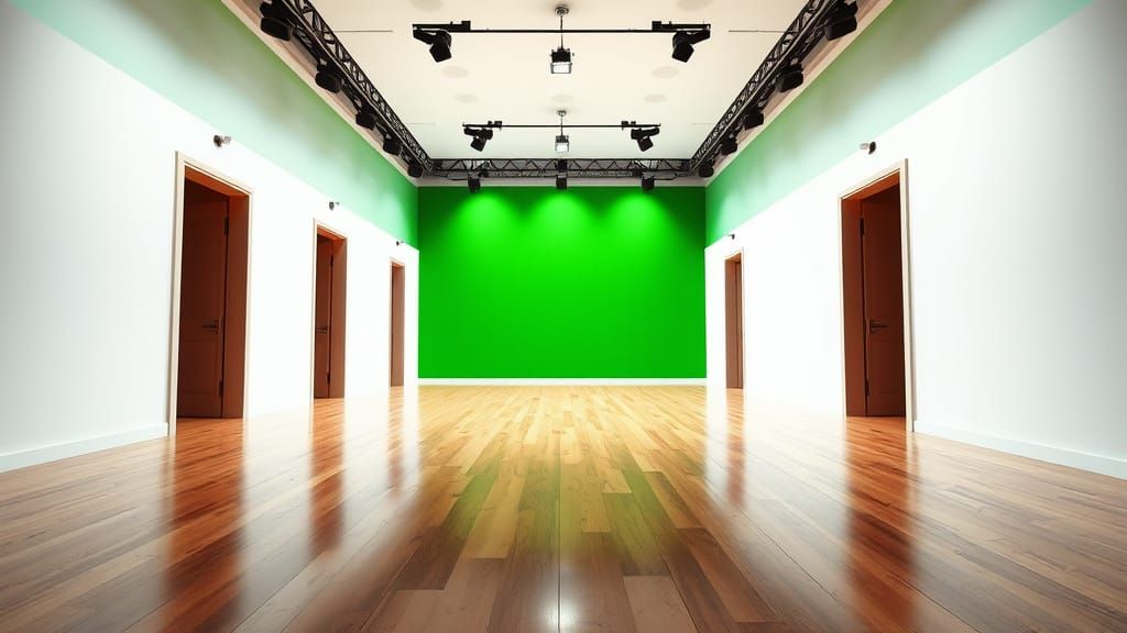 Sleek Television Studio Hallway in 8K Resolution