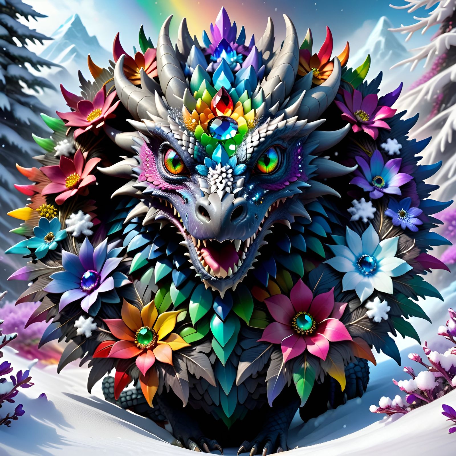 Ornate Tundra Dragon Raven Mandala Explosion