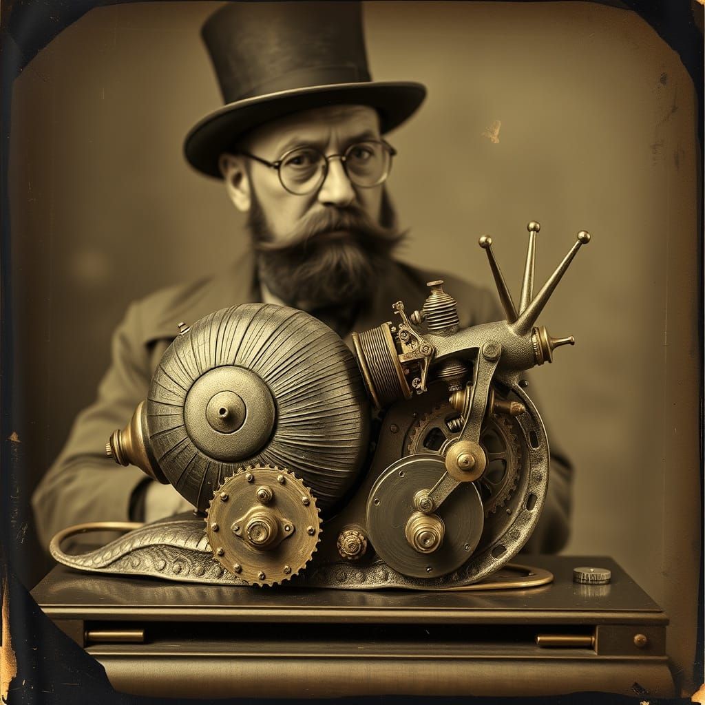 Victorian Inventor and Mechanical Snail Daguerreotype