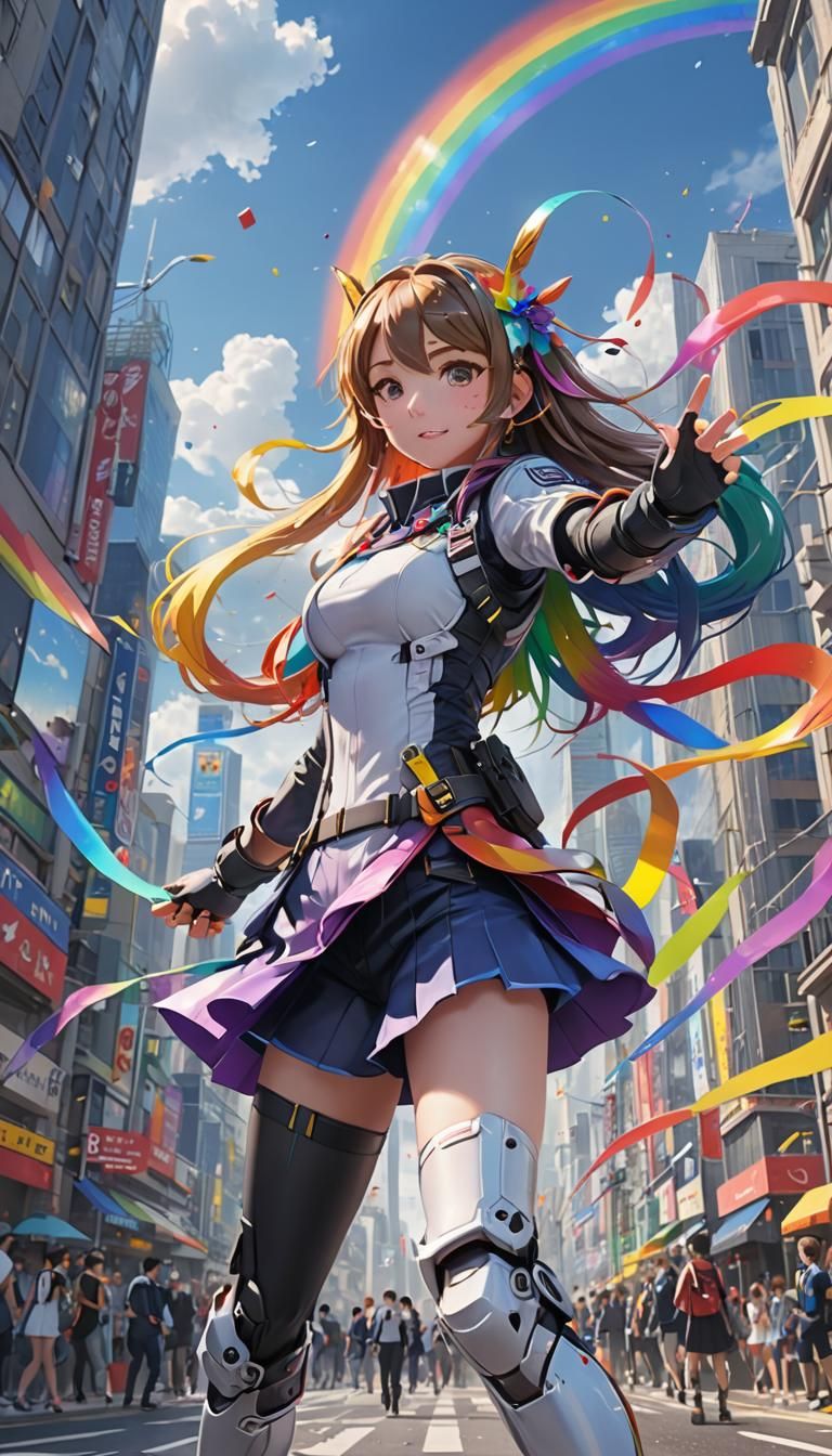 Zooming Rainbow: Detailed 3D Anime Art