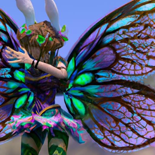 Iridescent Anime Fairy Girl with Beetle Wings