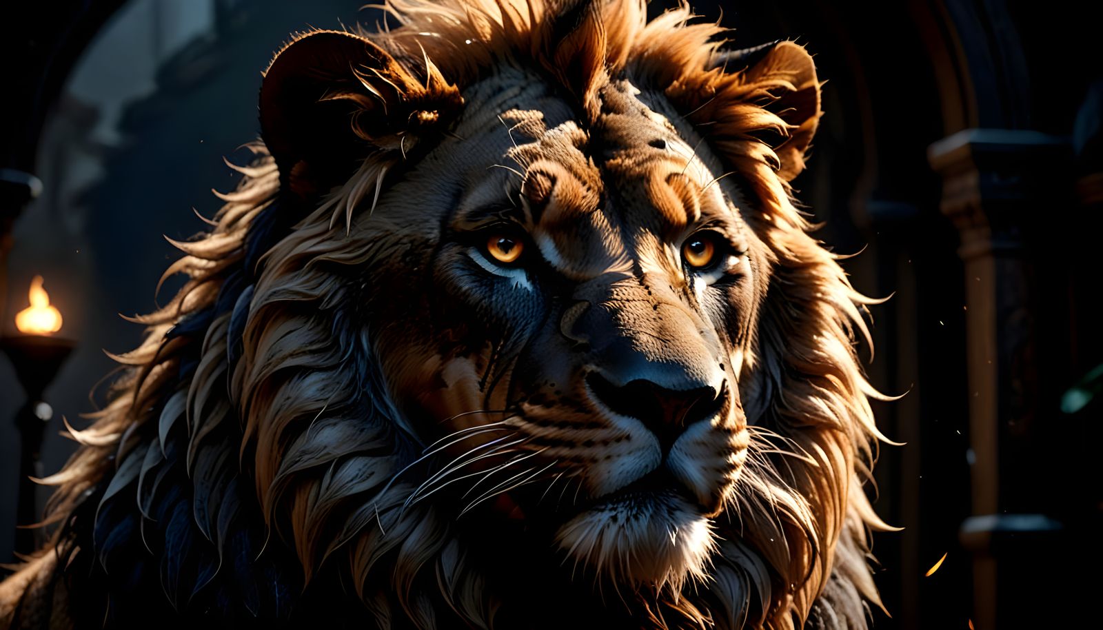 Surreal Lion Portrait in Triadic Colors