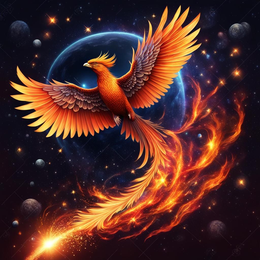 Fiery Phoenix Soaring Through Outer Space