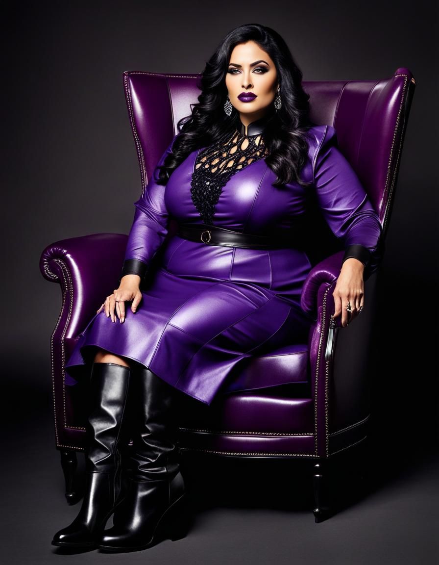 Gothic Woman in Purple Leather Dress, Pop Art