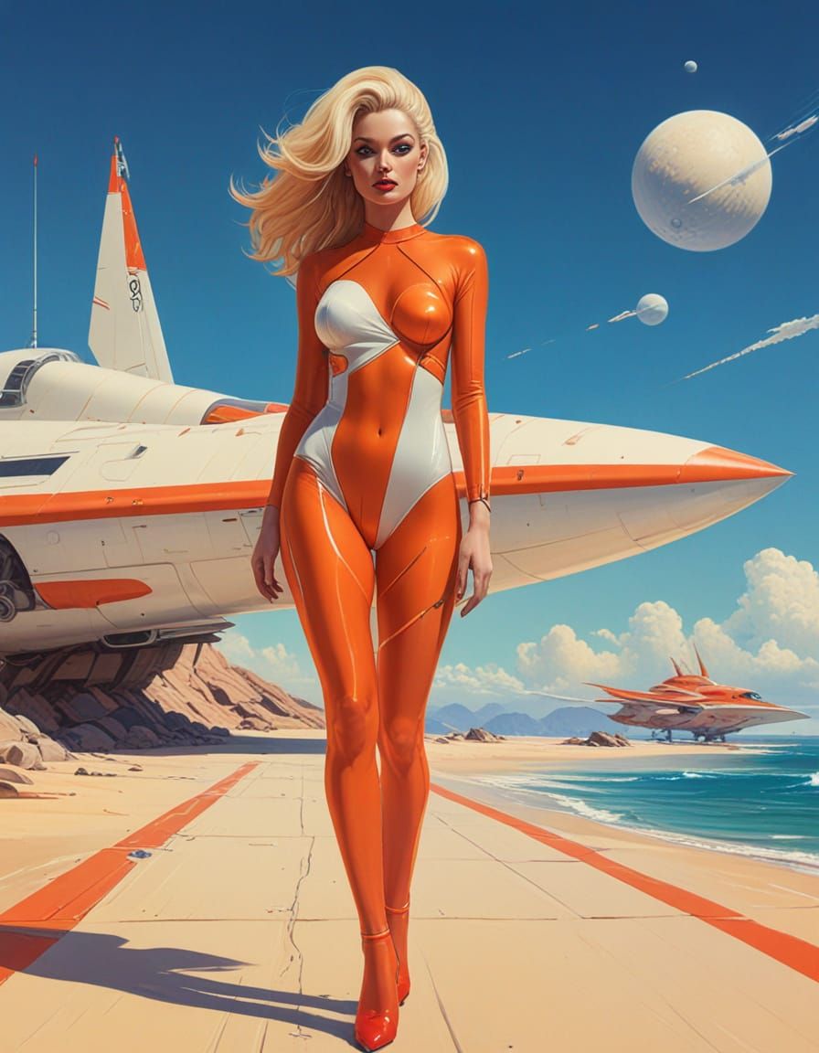 Retro Sci-Fi Pinup in Syd Mead Style
