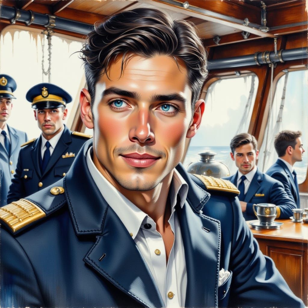 Royal Navy Officer Smiling on Ship Bridge