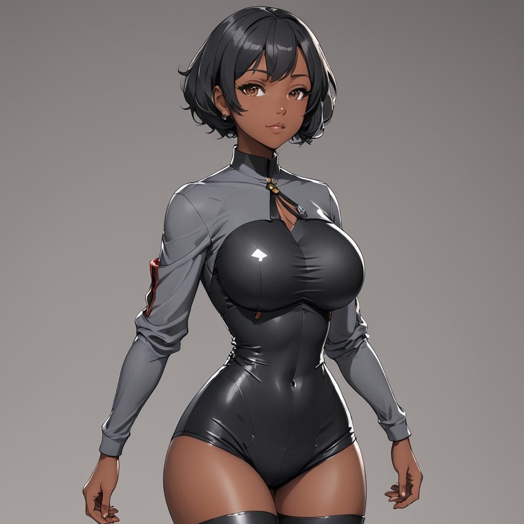 Anime Style Black Woman with Curvaceous Figure