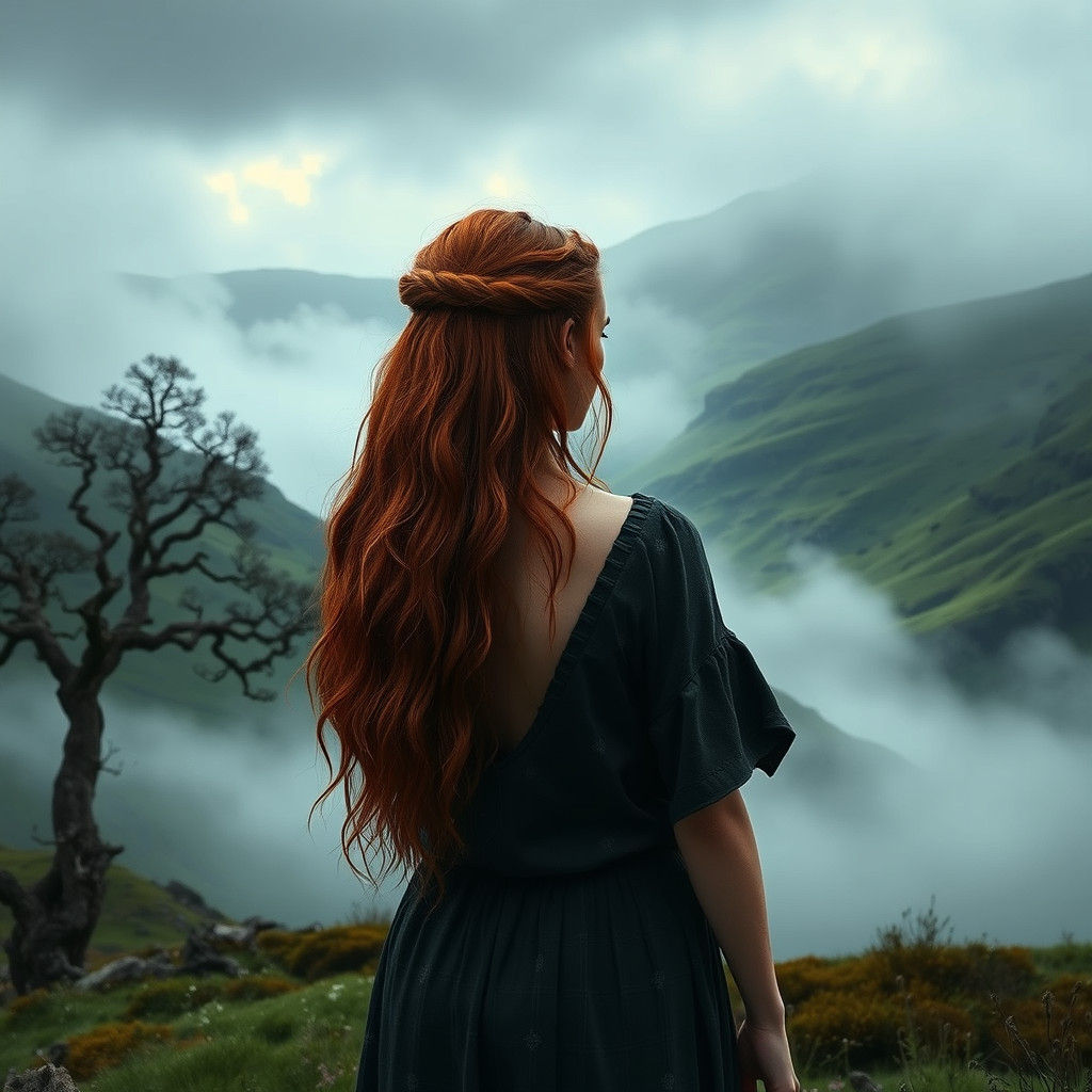Scottish Highlands Woman: Dreamy Matte Painting