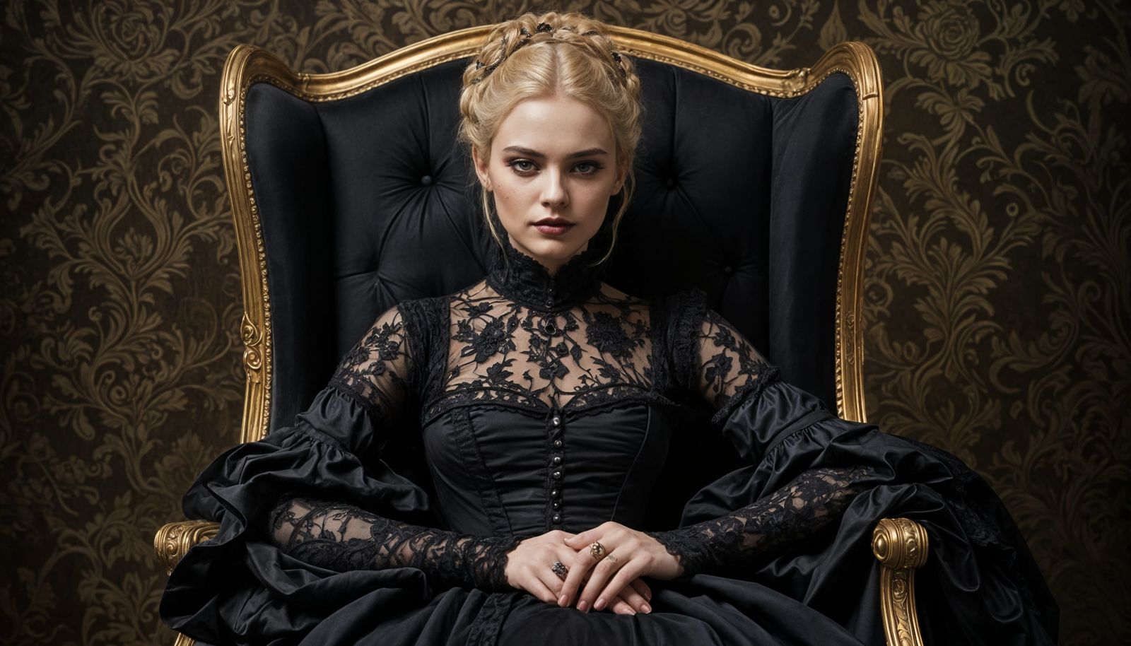 Victorian Vampire Queen in Black Gown