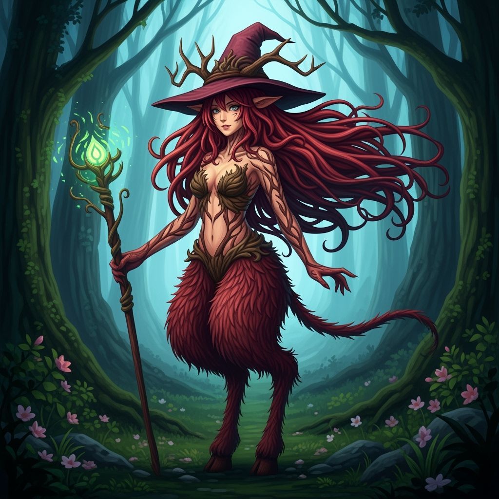 Satyr Dryad Witch in Vibrant Anime Style