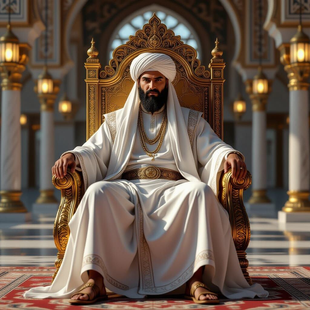 Islamic King on Golden Throne in Grand Palace