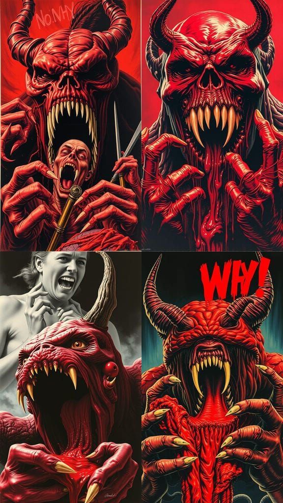 Crimson Precisionist Horror Vision in Dark Satanic Style