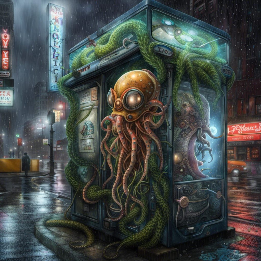 Translucent Biomechanical Mecha Hybrid in Rain