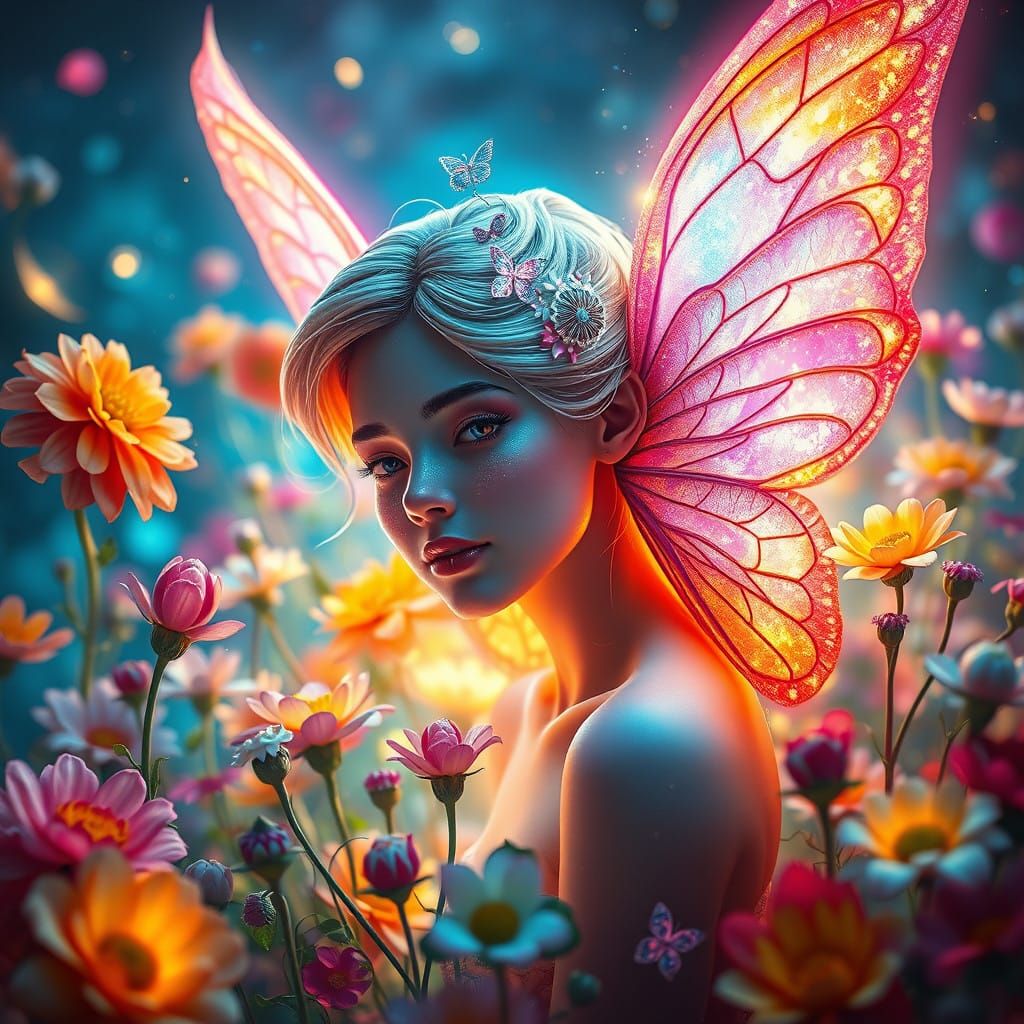 Enchanted Fairy Portrait in Whimsical Floral Setting