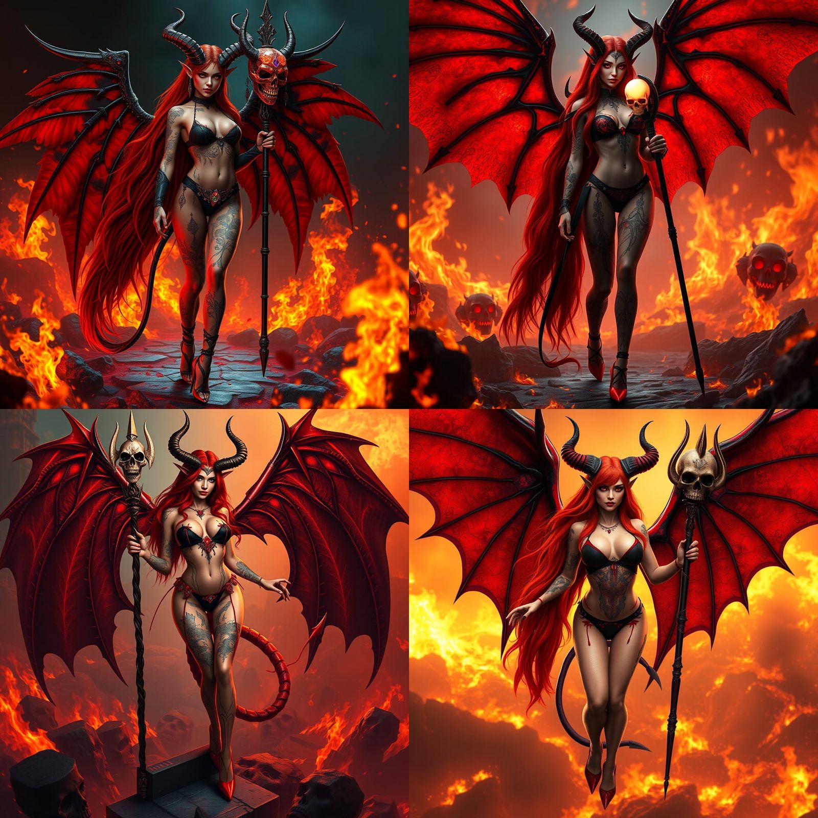 Red Haired Devil Queen in Hellfire: 3D Render