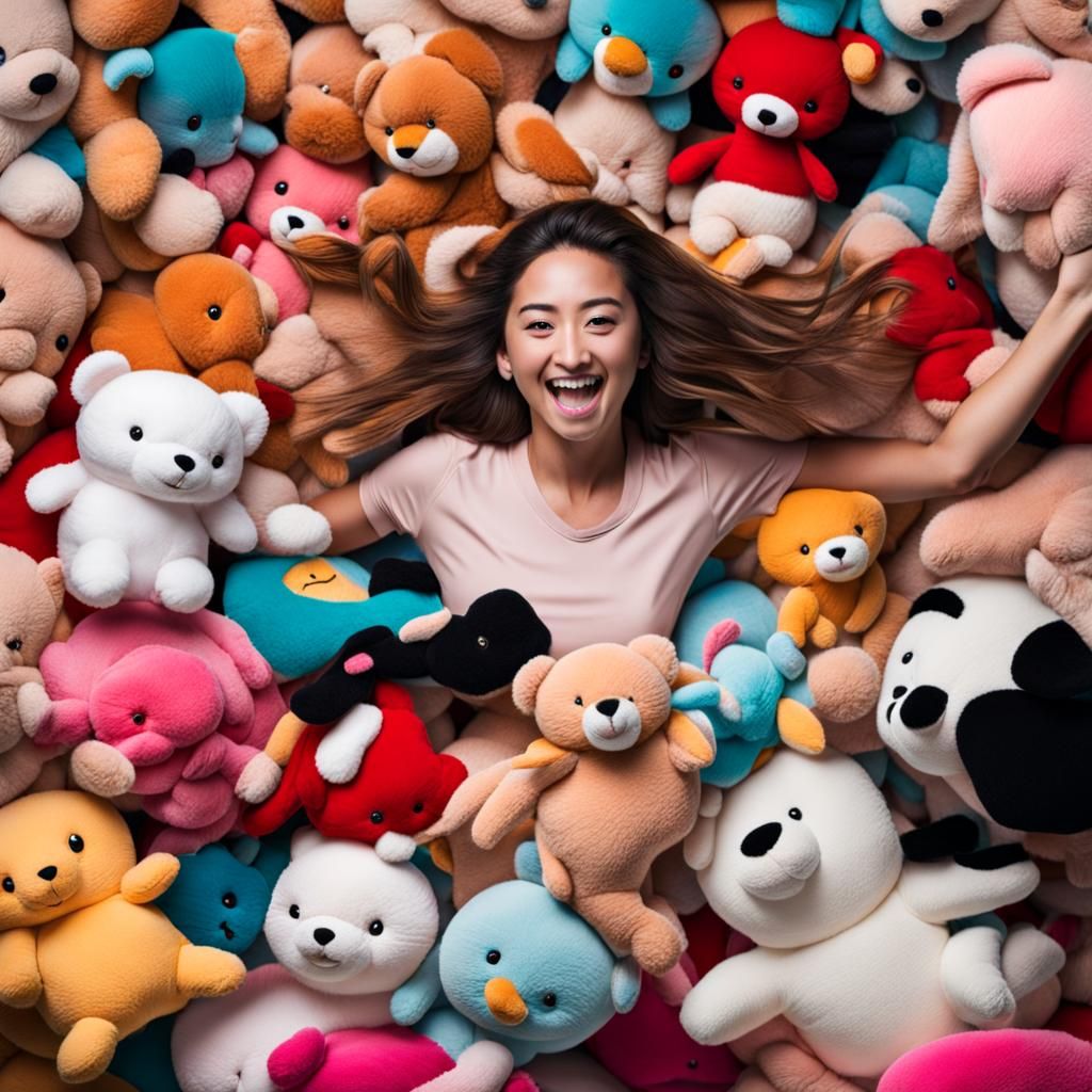 Woman Jumps Into Pile of Plush Toys