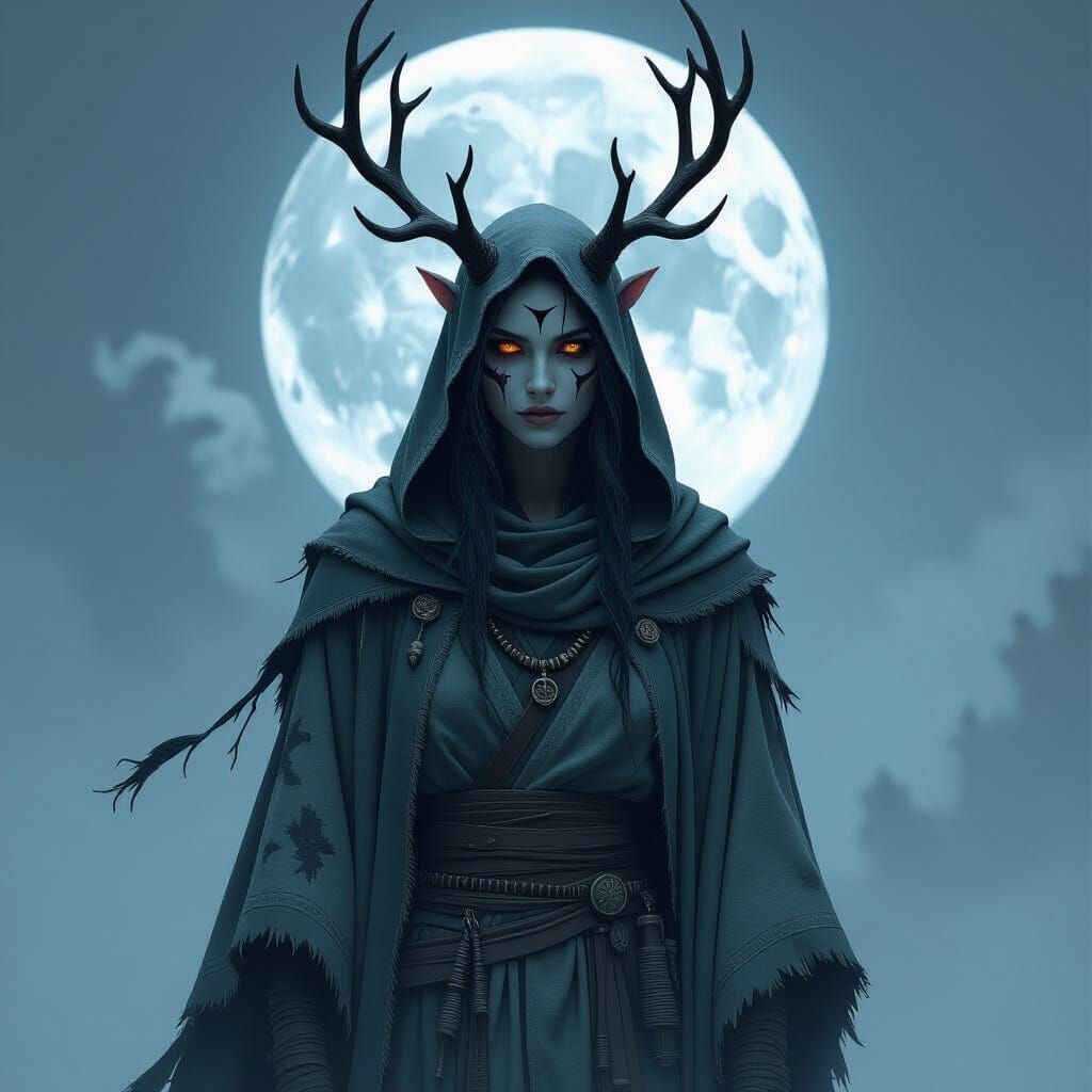 Mystical Shifter Druid in Moonlight, Dreamlike Art