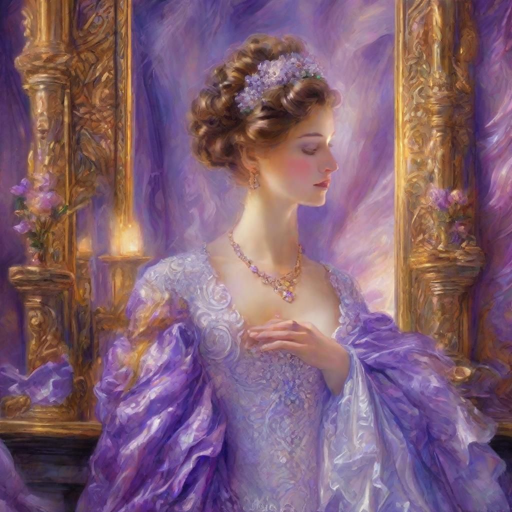 Neo-Impressionistic Lady in Silky Gown with Mirror