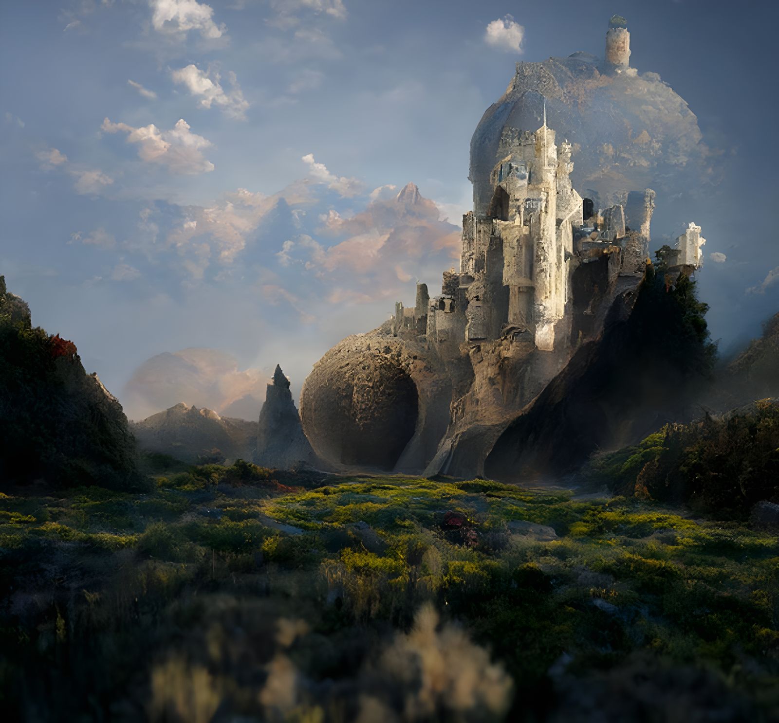 Spacecraft Castle fantasy landscape