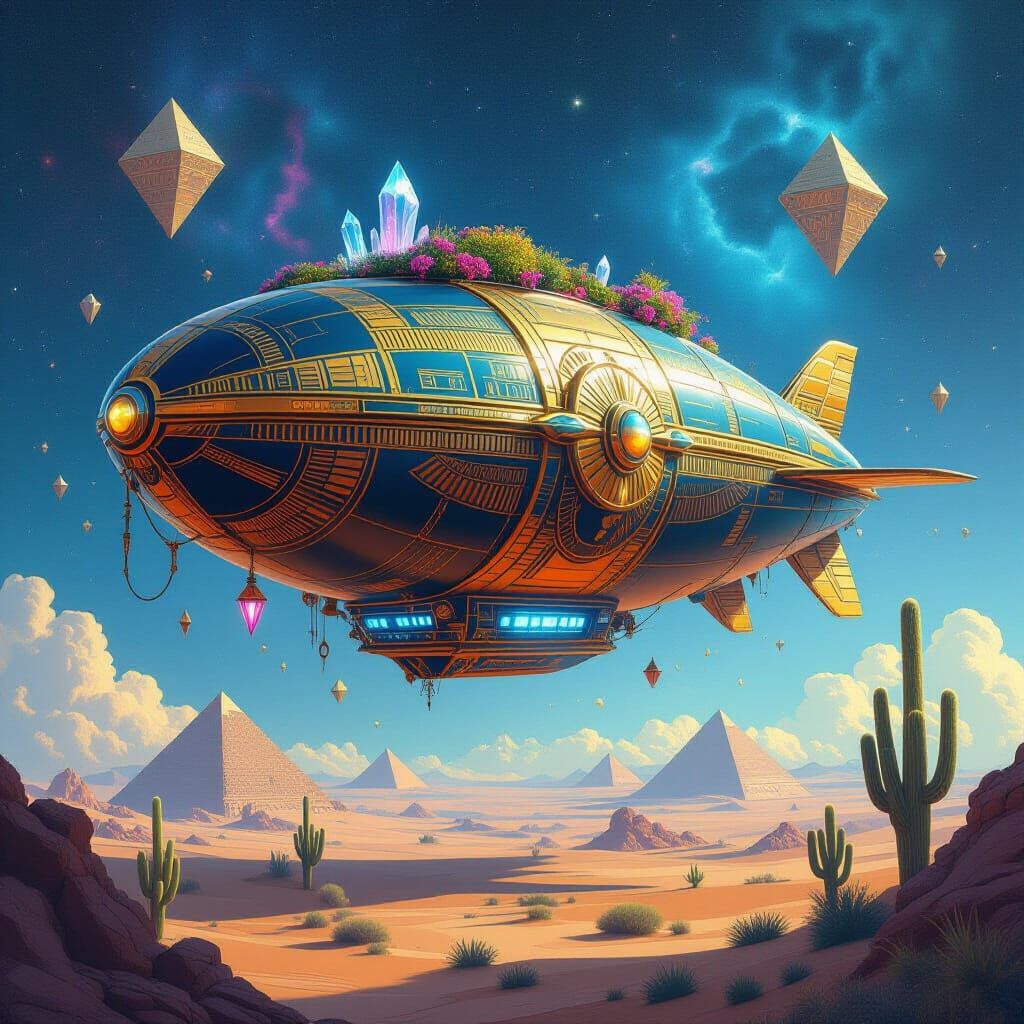 Scarab Airship Soaring Through Cosmic Nebula