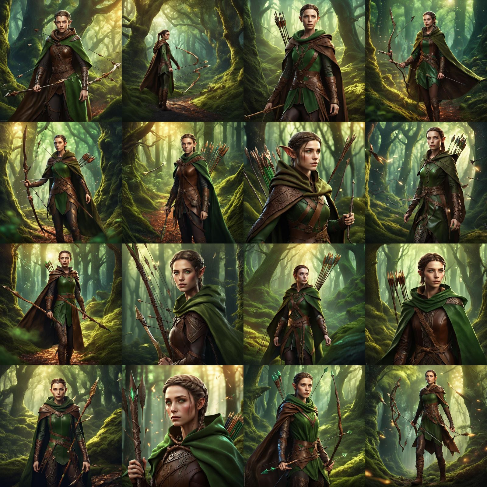 Fantasy Elf Archer in Forest, Digital Art
