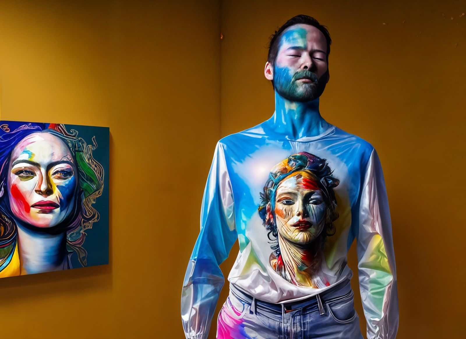 Joyful Figure in Technicolor Fabric, Detailed Digital Art