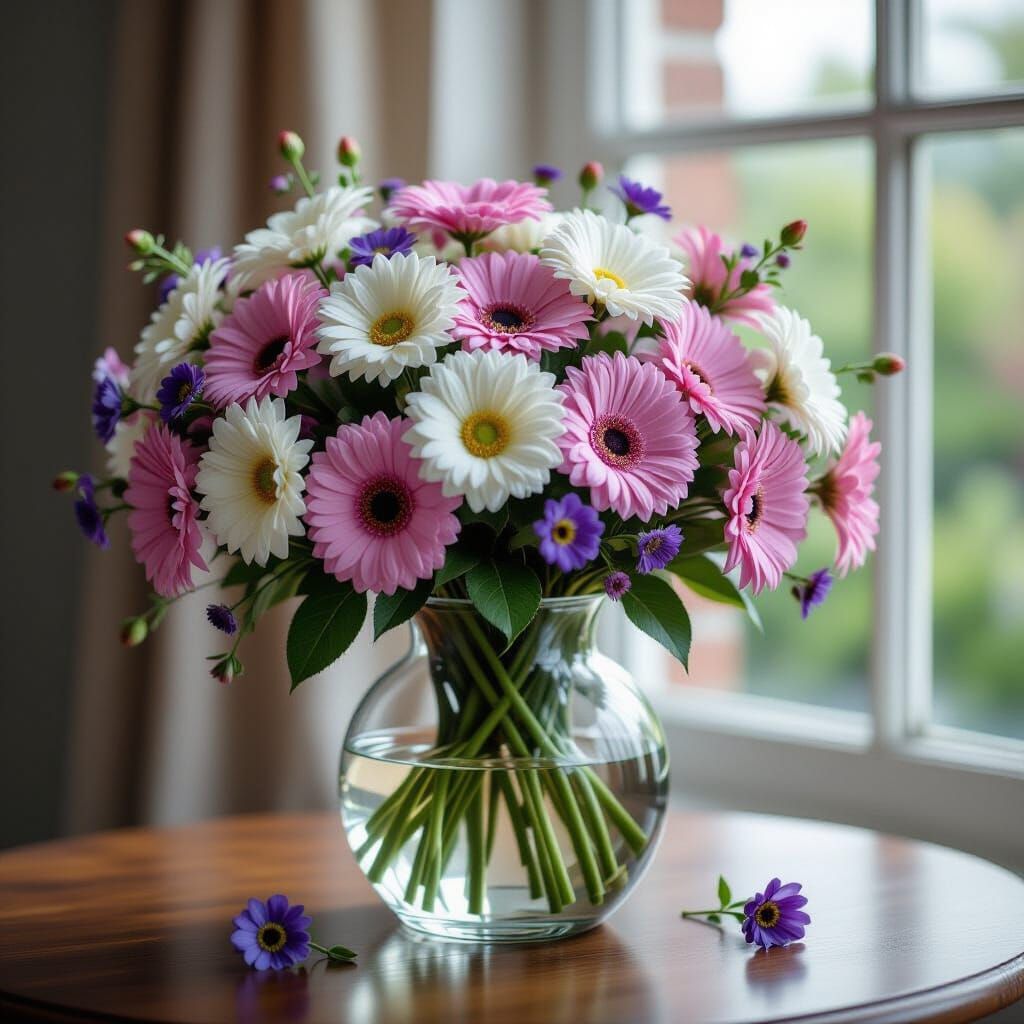 Hyperrealistic Floral Bouquet in Glass Vase