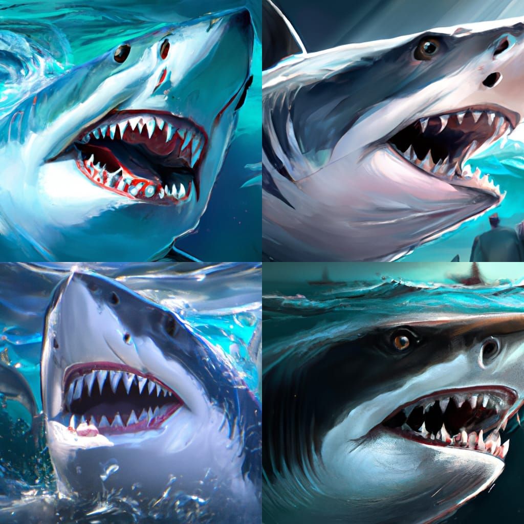 Great White Shark Portrait in Digital Art Style
