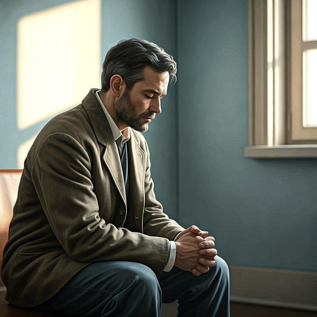 A Man at Peace in a Waiting Room, in the Style of Gustave Co...