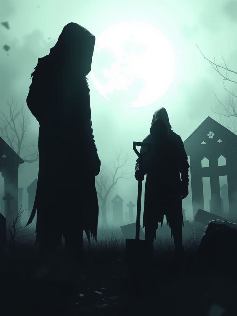 Nightmare Cemetery: Hooded Figures in Digital Horror Paintin...