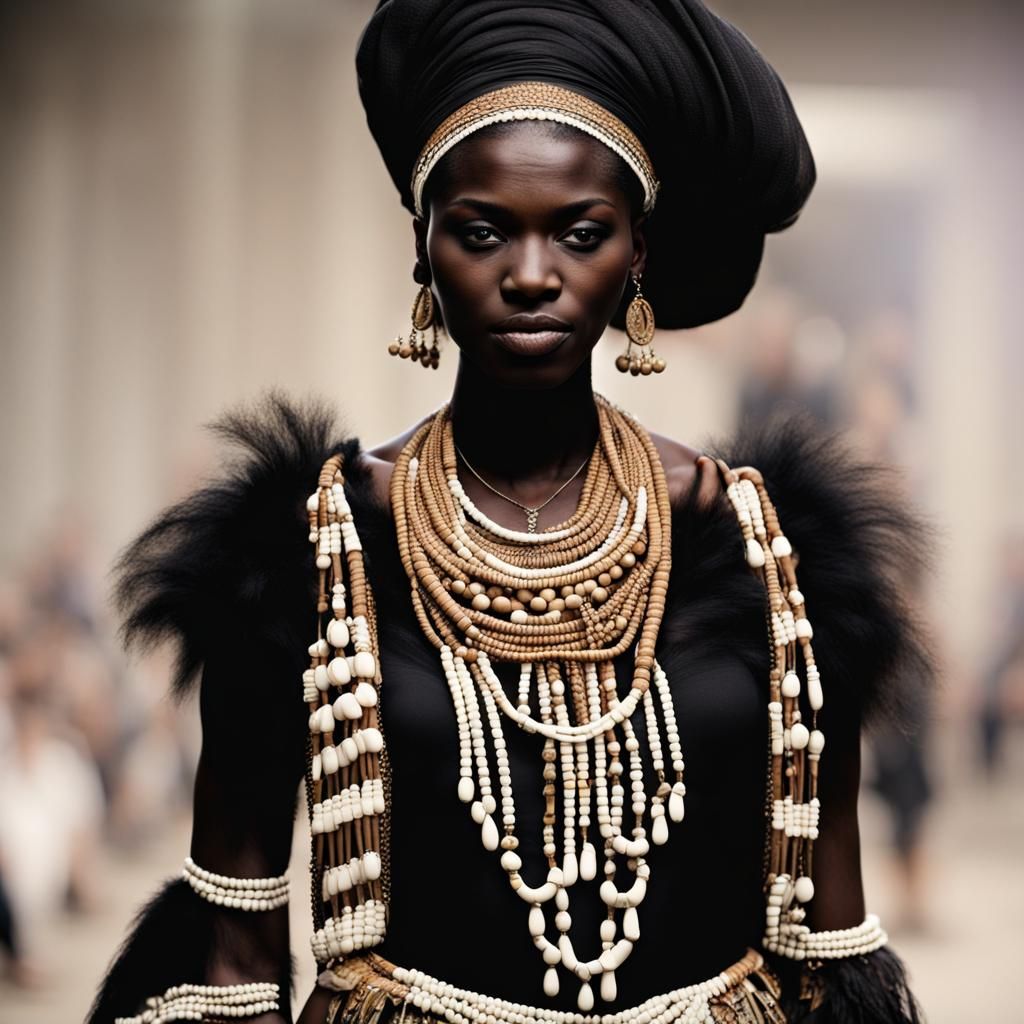 Black Model in Traditional Dress Fashion Parade