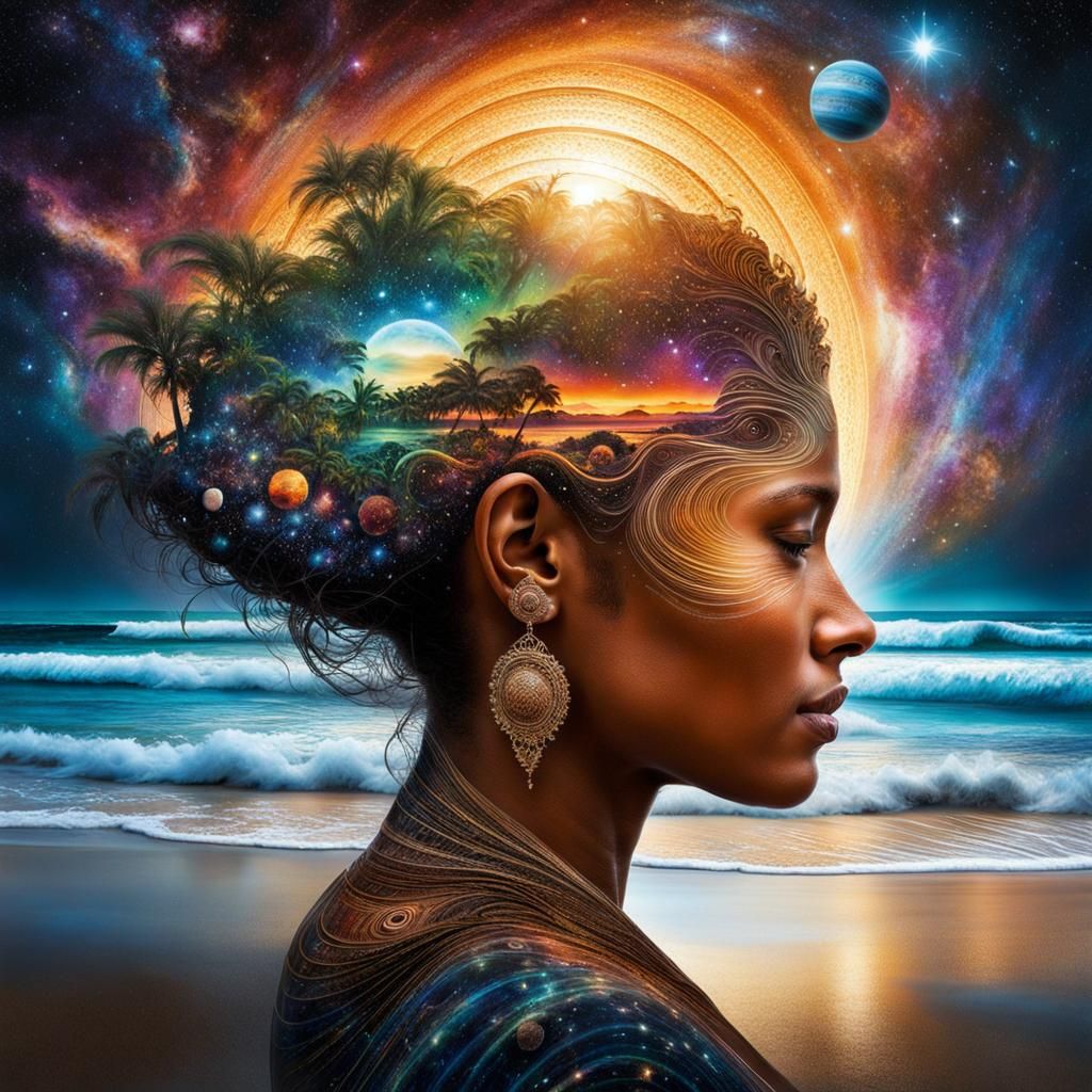 Intergalactic Caribbean Beach Double Exposure Portrait