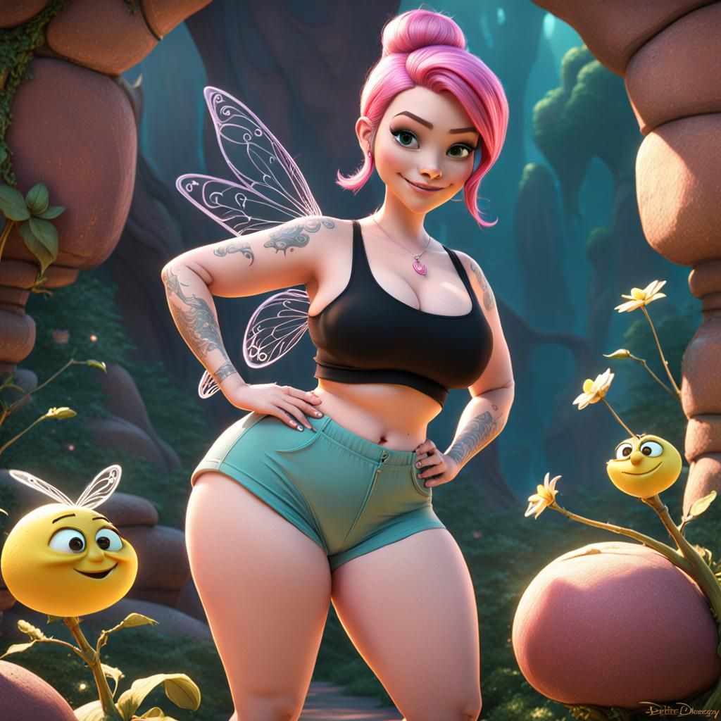 Curvy Pink-Haired Fairy in 3D Digital Art