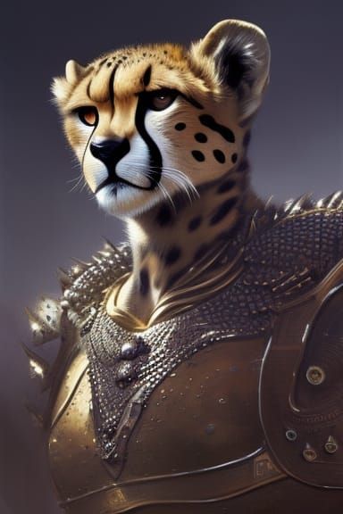 Armored Cheetah Warrior in Dark Fantasy Style