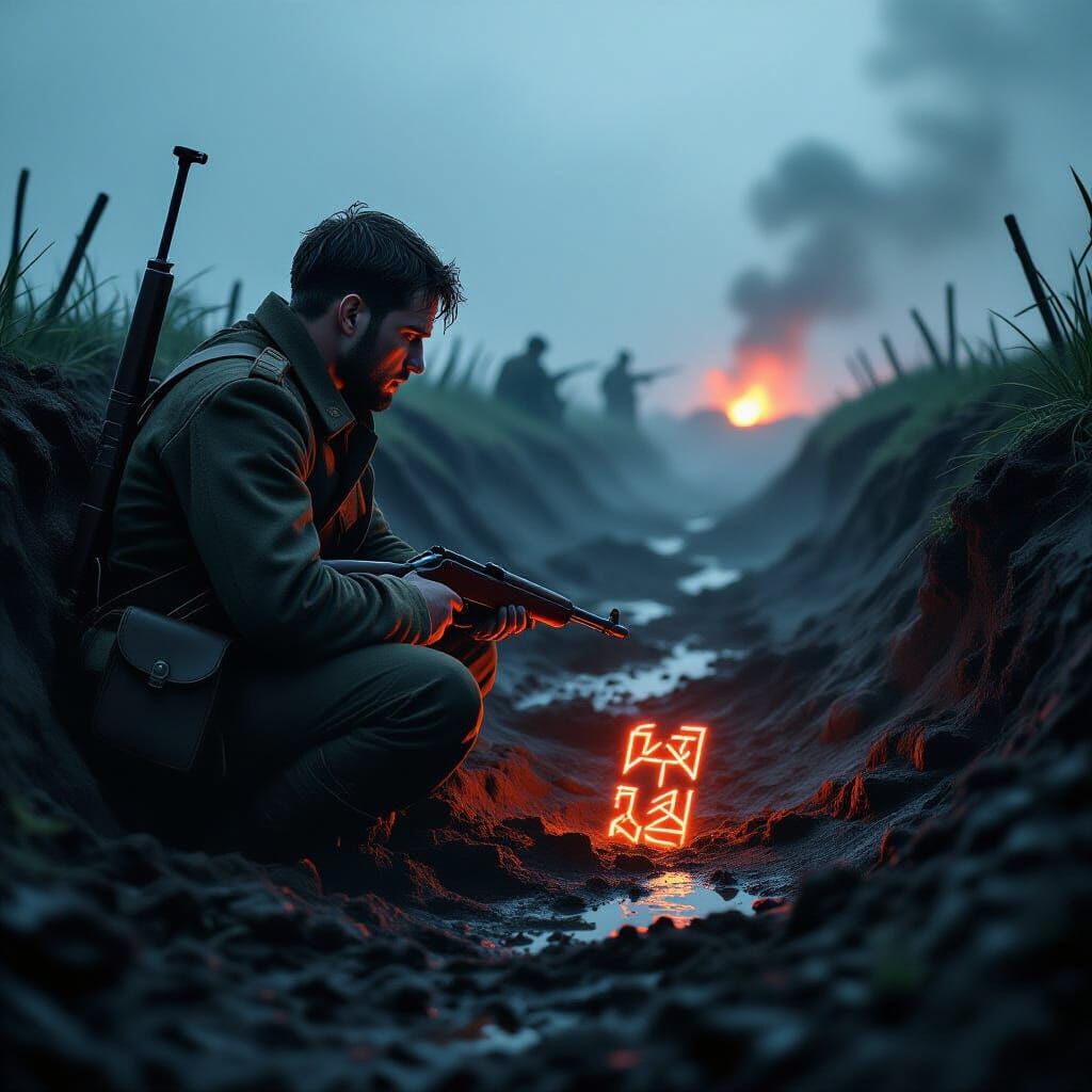 WWI Soldier Discovers Glowing Symbols in Muddy Trench
